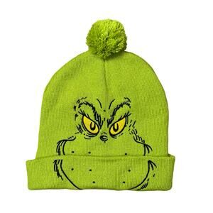 THE GRINCH Dr. Seuss Christmas Unisex Adult Green Winter Knit Hat Beanie Pom Pom